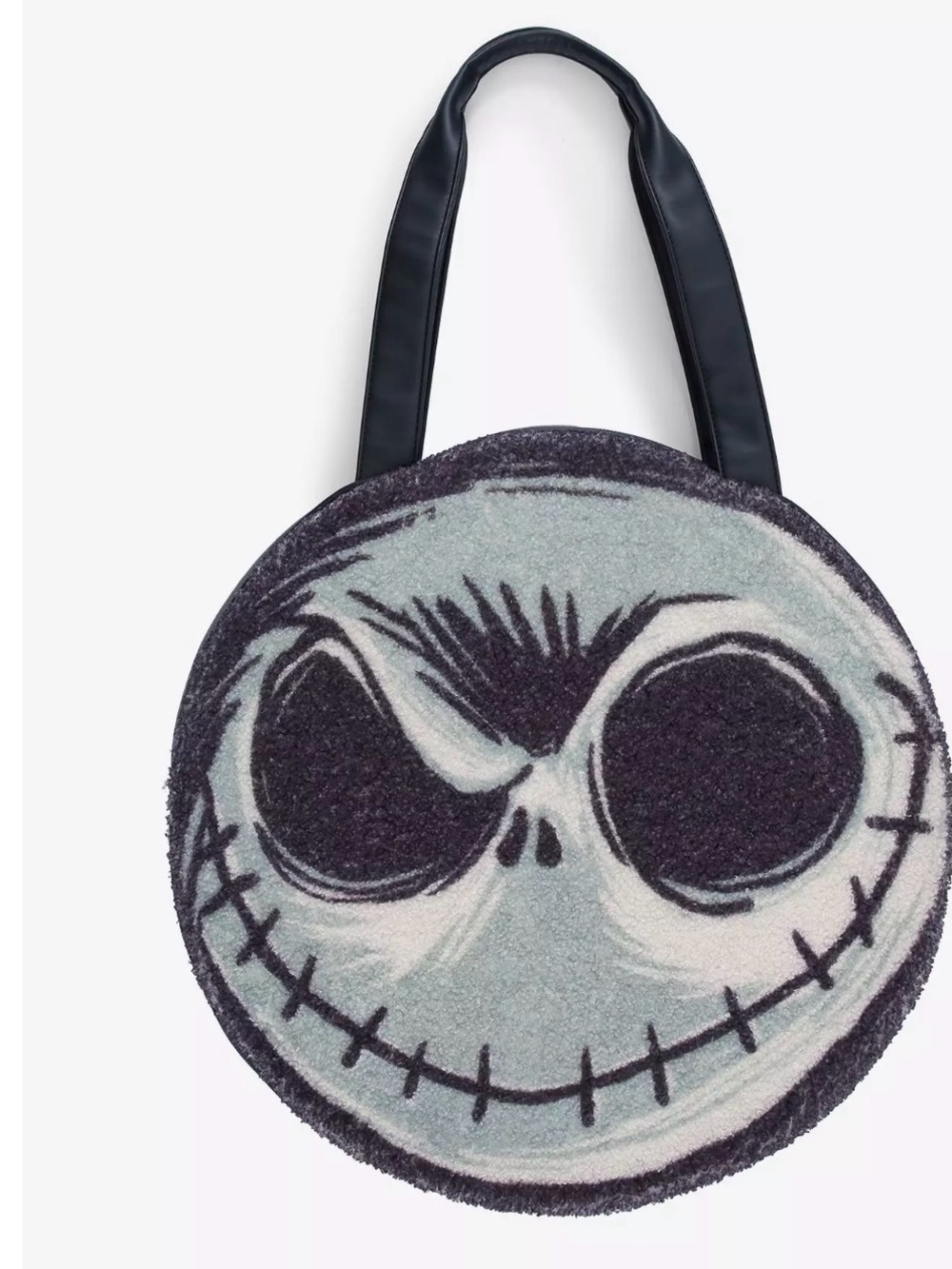 Loungefly NBC Round Jack Skellington Tote in Black and Light Gray